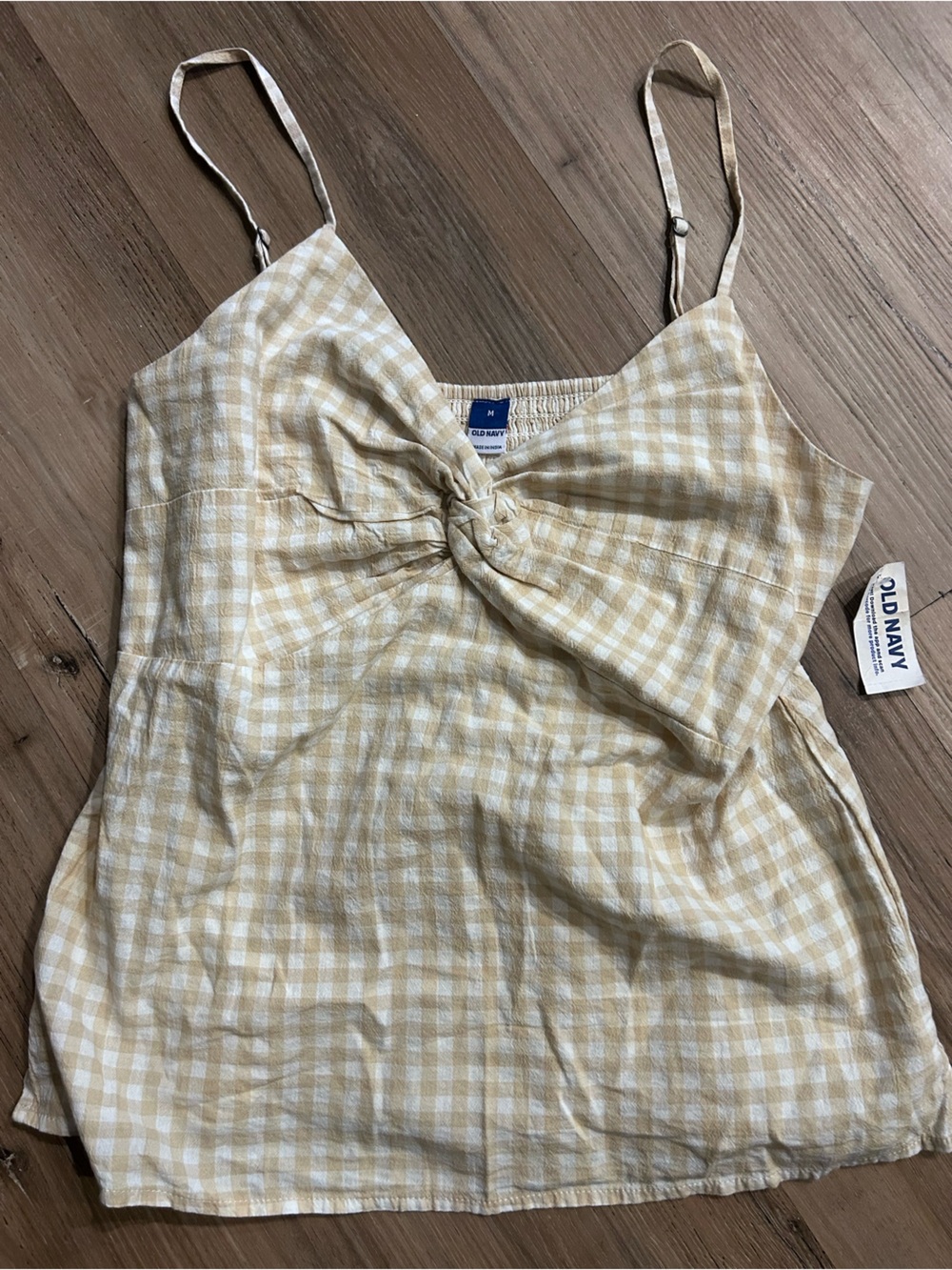 Old Navy Yellow and White Gingham Tie-Front Spaghetti Strap Top